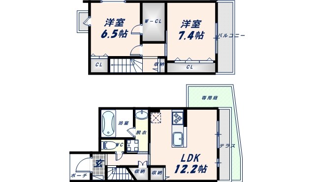 長瀬駅 徒歩8分 1-2階の物件間取画像