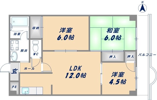 八戸ノ里駅 徒歩12分 6階の物件間取画像