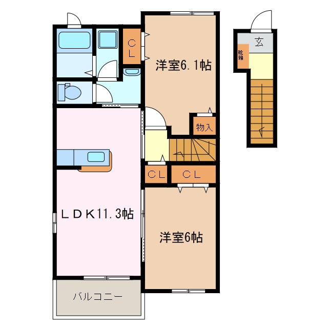 阿漕駅 徒歩21分 2階の物件間取画像