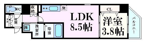 谷町四丁目駅 徒歩2分 15階の物件間取画像