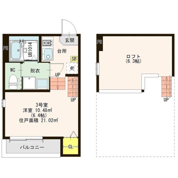 道徳駅 徒歩3分 2階の物件間取画像