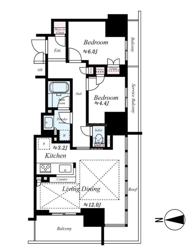 ローレルタワー御堂筋本町の物件間取画像