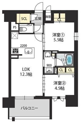 エスリード ザ・グラン上本町の物件間取画像