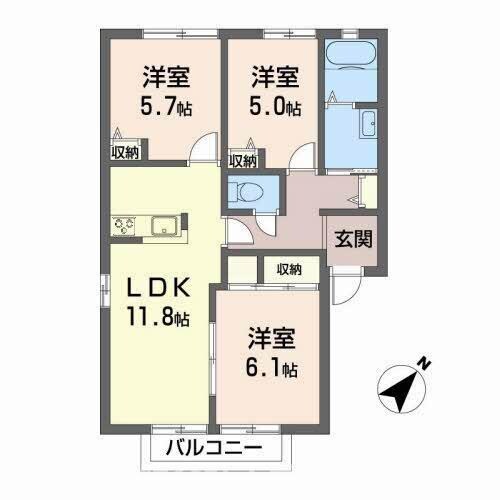 加東市上中(フローラC棟)の物件間取画像