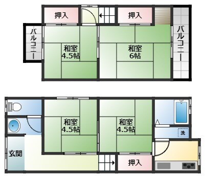 羽曳野市野一戸建て貸家の物件間取画像