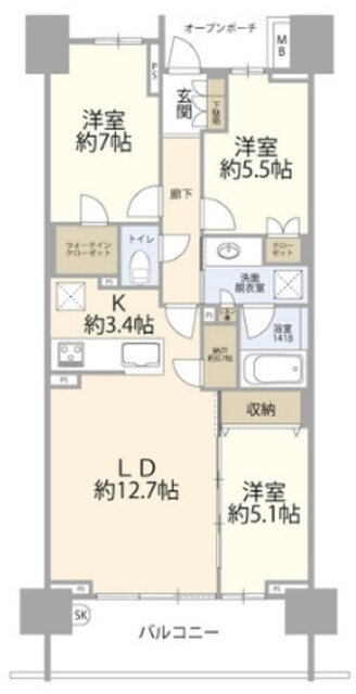 プラウドシティ加賀学園通りの物件間取画像