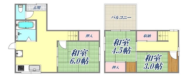 口田中1丁目1/2貸家の物件間取画像