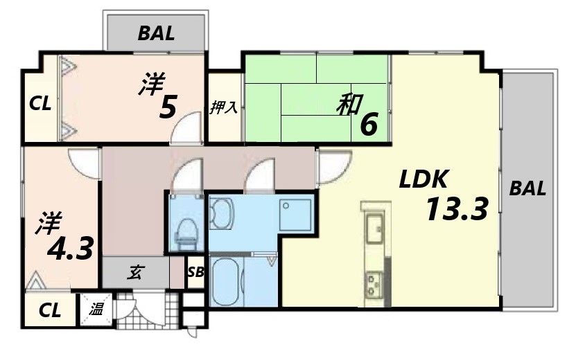 手柄駅 徒歩5分 4階の物件間取画像