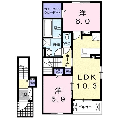 伊保駅 徒歩4分 2階の物件間取画像