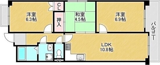 緑地公園駅 徒歩7分 4階の物件間取画像