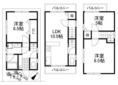 尼崎市田能　戸建の物件間取画像