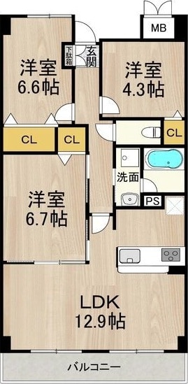 緑地公園駅 徒歩7分 3階の物件間取画像