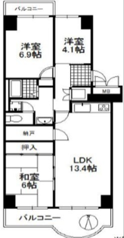 ユニハイム千里丘１号棟の物件間取画像