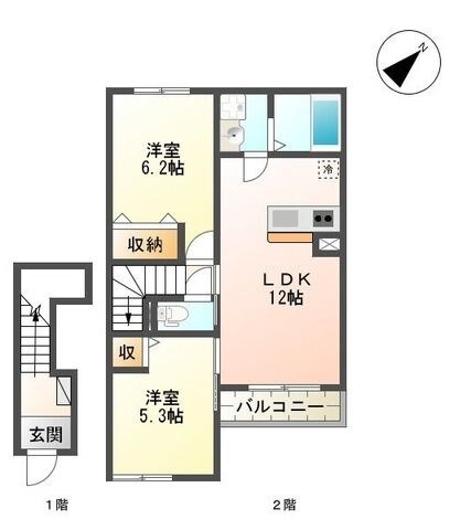 越谷駅 バス17分  花田苑入り口停下車：停歩1分 2階の物件間取画像