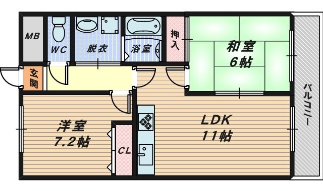 鳳駅 徒歩12分 6階の物件間取画像