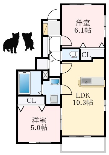 萩原天神駅 徒歩17分 1階の物件間取画像