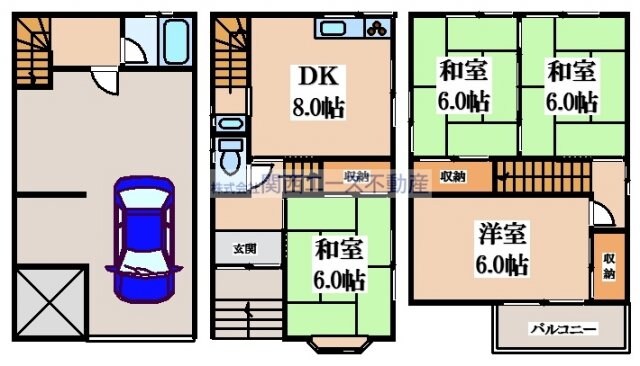 上六万寺町貸家の物件間取画像