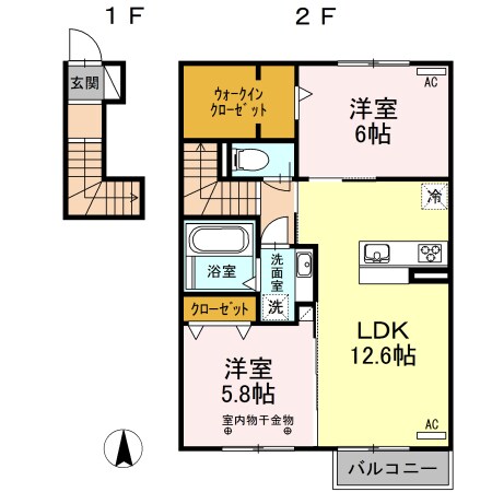 西岐阜駅 徒歩53分 2階の物件間取画像