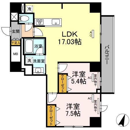 ＳｕｎＲｅｓｉｄｅｎｃｅ泊（ＤＷ）の物件間取画像