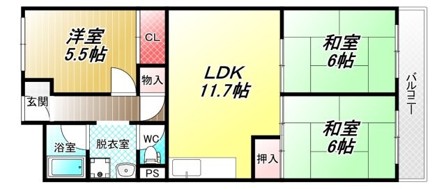 久宝寺グリーンマンションの物件間取画像