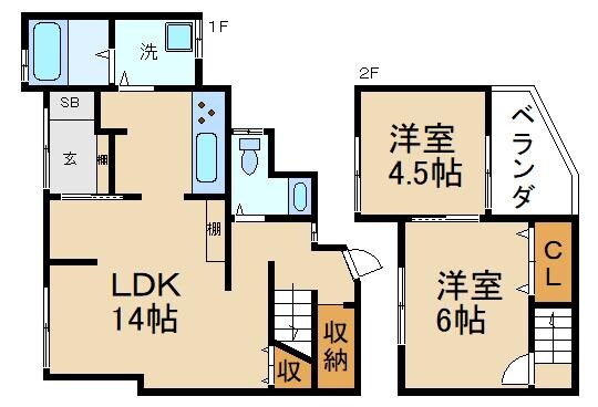 香里園駅 徒歩14分 2階の物件間取画像