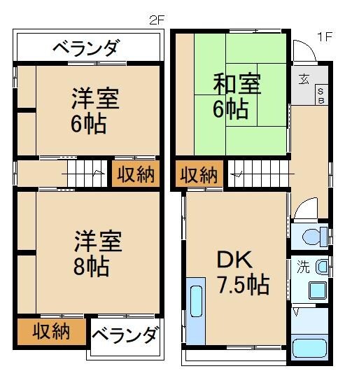 香里園駅 徒歩17分 1階の物件間取画像