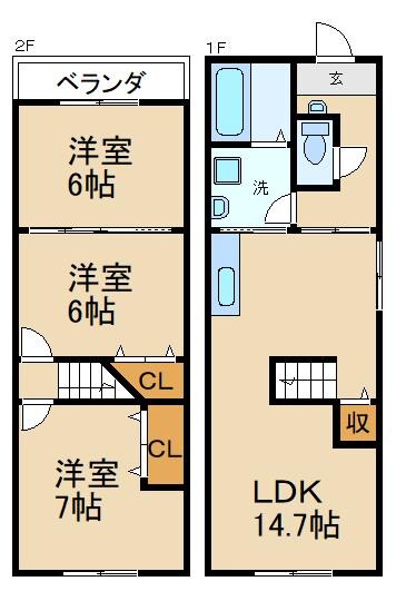 村野駅 徒歩15分 1階の物件間取画像