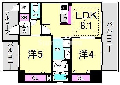 三ノ宮駅 徒歩7分 7階の物件間取画像