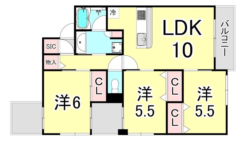 西宮駅 徒歩3分 5階の物件間取画像