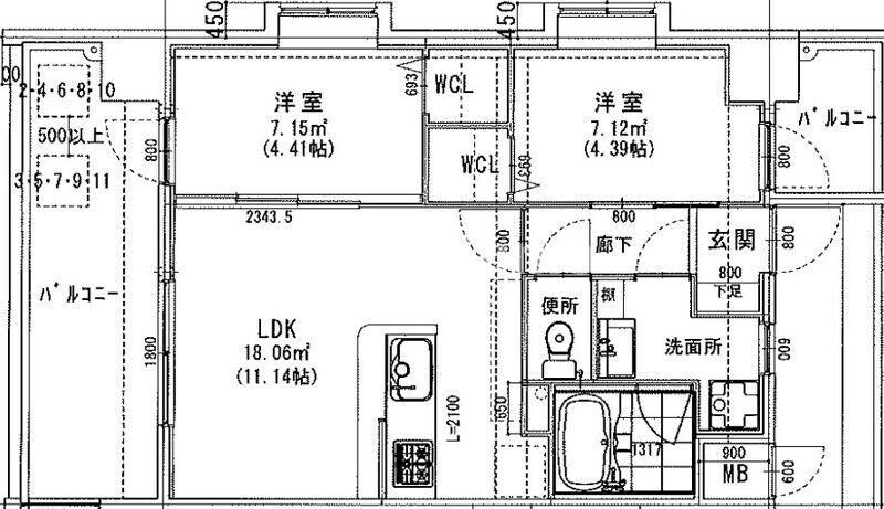 ラシュール・イン大橋Ⅱの物件間取画像