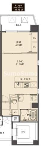 阿波座駅 徒歩4分 13階の物件間取画像