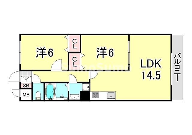 園田駅 徒歩16分 1階の物件間取画像