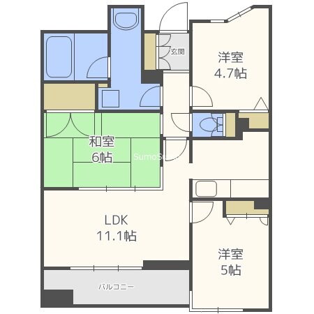 西大橋駅 徒歩5分 15階の物件間取画像