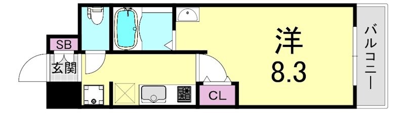 大国町駅 徒歩3分 10階の物件間取画像