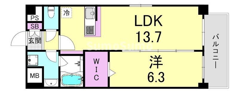 阿波座駅 徒歩5分 5階の物件間取画像