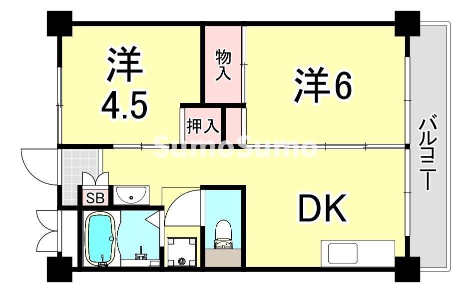 猪名寺駅 徒歩15分 9階の物件間取画像