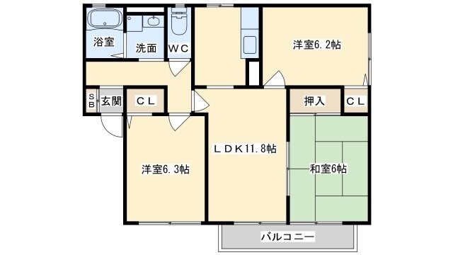 サンビューラ津之江Ｂ棟の物件間取画像