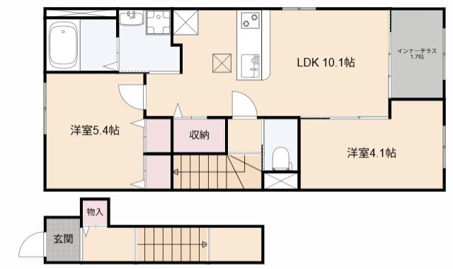 茨木市宇野辺アパート新築工事の物件間取画像