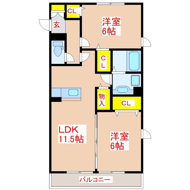 Ｐｅｎｎｙ　Ｌａｎｅ　Ｂ棟の物件間取画像