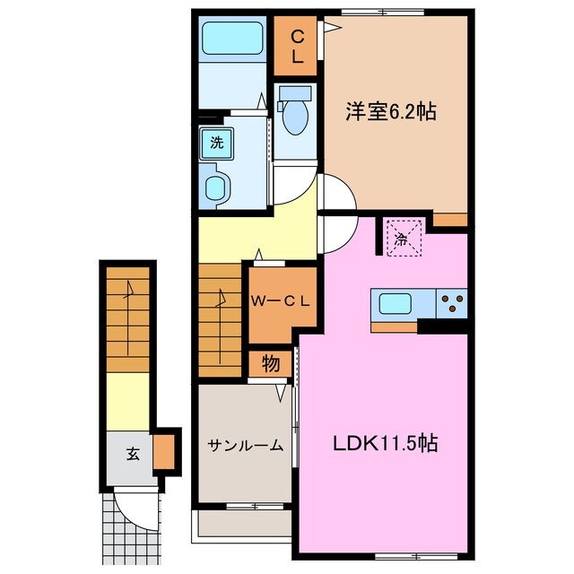 在良駅 徒歩7分 2階の物件間取画像