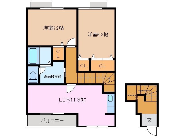 箕田駅 徒歩4分 2階の物件間取画像