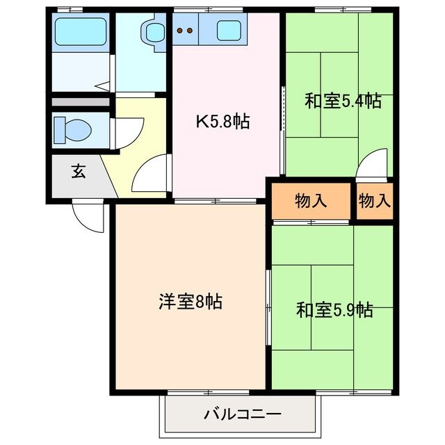 玉垣駅 徒歩16分 2階の物件間取画像