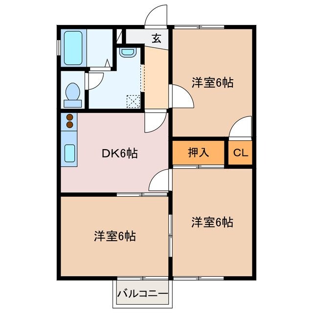 ウッディーベルB棟の物件間取画像