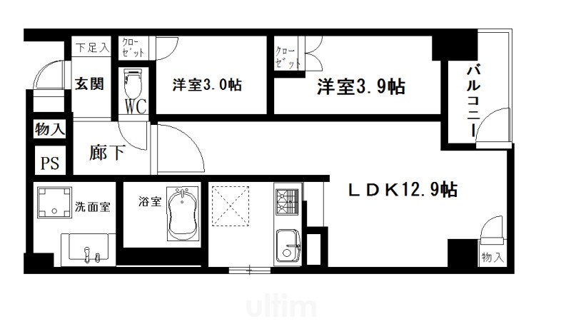 ソルレヴェンテ堀川高辻の物件間取画像