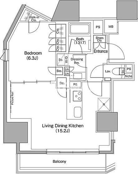 麻布十番駅 徒歩4分 8階の物件間取画像