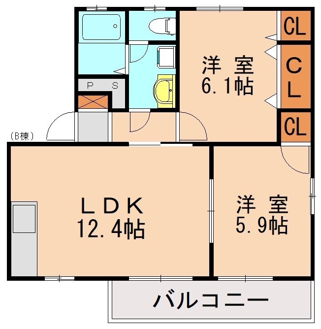 ソレイユ三苫Bの物件間取画像
