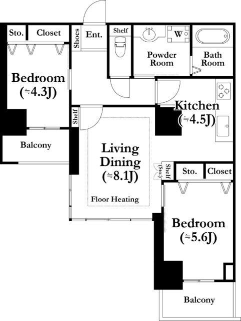 河田町ガーデン１号棟の物件間取画像
