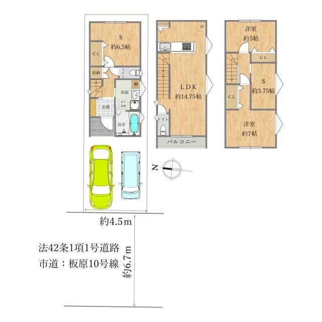 虫取町２丁目3階建戸建の物件間取画像