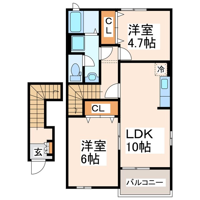 豊福 徒歩10分 2階の物件間取画像