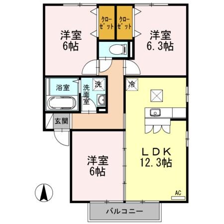 セントバーグ吉方C棟の物件間取画像